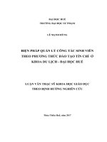 BIỆN PHÁP QUẢN lý CÔNG tác SINH VIÊN THEO PHƯƠNG THỨC đào tạo tín CHỈ  ở KHOA DU LỊCH   đại học HUẾ
