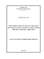 HOÀN THIỆN CÔNG tác QUẢN lý THU THUẾ THU NHẬP cá NHÂN tại CHI cục THUẾ  THÀNH PHỐ HUẾ, TỈNH THỪA THIÊN HUẾ