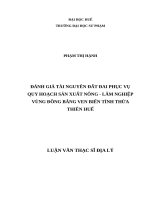 ĐÁNH GIÁ tài NGUYÊN đất ĐAI PHỤC vụ QUY HOẠCH sản XUẤT NÔNG   lâm NGHIỆP VÙNG ĐỒNG BẰNG VEN BIỂN TỈNH THỪA THIÊN HUẾ
