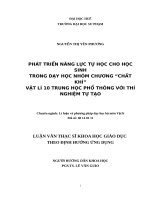 Phát triển năng lực tự học cho học sinh trong dạy học nhóm chương “chất khí” vật lí 10 THPT với thí nghiệm tự tạo