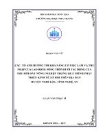 Các nhân tố ảnh hưởng tới khả năng có việc làm và thu nhập của lao động nông thôn dưới tác động của thu hồi đất nông nghiệp trong quá trình phát triển kinh tế xã hội trên địa bàn huyện nghi lộc, tỉnh nghệ an 
