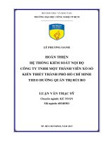 Hoàn thiện hệ thống kiểm soát nội bộ công ty tnhh một thành viên xổ số kiến thiết thành phố hồ chí minh theo hướng quản trị rủi ro 