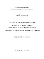 Các nhân tố ảnh hưởng đến thực hiện kế toán quản trị môi trường tại các doanh nghiệp sản xuất ở Việt Nam – nghiên cứu cho các tỉnh thành khu vực phía Nam