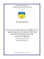 Các yếu tố tác động đến giá cổ phiếu của các doanh nghiệp vận tải niêm yết trên thị trường chứng khoán việt nam 