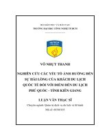 Nghiên cứu các yếu tố ảnh hưởng đến sự hài lòng của khách du lịch quốc tế đối với điểm đến du lịch phú quốc   tỉnh kiên giang 