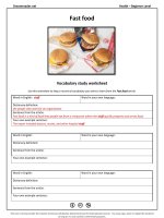 FastFood beginner health vocabsheet PDF
