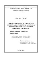 Nghiên cứu áp dụng kỹ thuật thông khí áp lực dương liên tục boussignac (CPAP b) trong xử trí trước bệnh viện khó thở cấp cứu luan án tom tat (english)