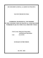 Kết hợp truyền thống và hiện đại trong xây dựng ý thức chính trị công nhân ngành than quản ninh hiện nay tóm tắt tiếng anh