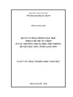 Quản lý hoạt động dạy học theo chủ đề tự chọn ở các trường Trung học Phổ thông huyện Bắc Sơn, tỉnh Lạng Sơn (Luận văn thạc sĩ)