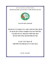 Đánh giá tác động của việc chuyển mục đích sử dụng đất nông nghiệp sang đất đô thị tại một số xã, thị trấn trên địa bàn huyện mê linh, thành phố hà nội 
