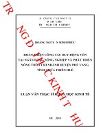 Hoàn thiện công tác huy động vốn tại ngân hàng nông nghiệp và phát triển nông thôn chi nhánh huyện phú vang, tỉnh thừa thiên huế 