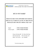 Khảo sát khả năng sinh hợp chất kháng khuẩn của vi khuẩn lactic từ một số sản phẩm lên men truyền thống việt nam 