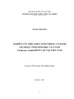 Nghiên cứu điều kiện nuôi trồng và đánh giá hoạt tính sinh học của nấm cordyceps cicadae phân lập tại việt nam 