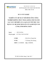 Nghiên cứu đề xuất mô hình công nông nghiệp không phát thải (aizes) cho ngành xay xát chế biến lúa gạo gắn với việc tận dụng các hệ sinh thái sẵn có tại huyện cao lãnh, tỉnh đồng tháp 
