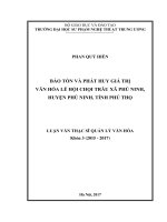 Bảo tồn và phát huy giá trị văn hóa của lễ hội chọi trâu xã Phù Ninh, huyện Phù Ninh tỉnh Phú Thọ (Luận văn thạc sĩ)