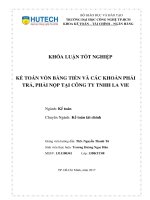 Kế toán vốn bằng tiền và các khoản phải trả, phải nộp tại công ty TNHH LA VIE 