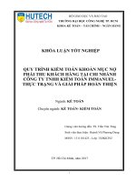 Quy trình kiểm toán khoản mục nợ phải thu khách hàng tại chi nhánh công ty TNHH kiểm toán IMMANUEL   thực trạng và giải pháp hoàn thiện 