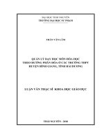 Quản lý dạy học môn Hóa học theo hướng phân hóa ở trường THPT huyện Bình Giang, tinh Hải Dương (Luận văn thạc sĩ)