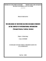 Ảnh hưởng của văn hóa phương tây đến sinh viên hà nội trong bối cảnh hội nhập quốc tế tóm tắt luận án   bản tiếng anh