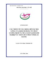 Các nhân tố tác động đến sự hài lòng của khách hàng về chất lượng dịch vụ mua sắm tại doanh nghiệp tư nhân Duy Phát tỉnh An Giang (Luận văn thạc sĩ)