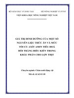 Giá trị dinh dưỡng của một số nguyên liệu thức ăn và mức tối ưu axit amin tiêu hóa hồi tràng biểu kiến trong khẩu phần cho lợn thịt tt 