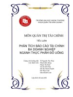 Phân tích báo cáo tài chính ba doanh nghiệp ngành thực phẩm đồ uống 