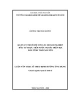 Quản lý thuế đối với các doanh nghiệp đầu tư trực tiếp nước ngoài trên địa bàn tỉnh thái nguyê