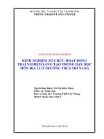 Kinh nghiệm tổ chức hoạt động trải nghiệm sáng tạo môn địa lí ở trường THCS trí nang 