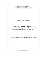 Đánh giá công tác quản lý và sử dụng đất tại KCN sông công i giai đoạn 2011 2016 