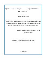 Nghiên cứu thực trạng và giải pháp nhằm nâng cao chất lượng hoạt động của một số nhà thuốc, quầy thuốc tại tỉnh đồng nai giai đoạn 2012   2014 (tt) 