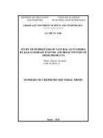 Nghiên cứu phản ứng thủy phân các glycozit tự nhiên bằng enzym b glucosidase và đánh giá hoạt tính sinh học của các sản phẩm nhận được tóm tắt LA tiếng anh