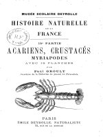 Histoire Naturelle de la France (Deyrolle) Acariens, Crustaces et Myriapodes, Groult
