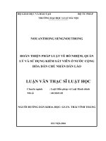 Hoàn thiện pháp luật về bổ nhiệm, quản lý và sử dụng kiểm sát viên ở CHDCND lào (luận văn thạc sĩ luật học) 
