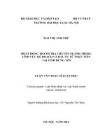 Hoạt động thanh tra chuyên ngành trong lĩnh vực kế hoạch và đầu tư từ thực tiễn tại tỉnh hưng yên (luận văn thạc sĩ luật học) 