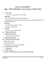 Giáo án Sinh học 7 bài 1: Thế giới động vật đa dạng, phong phú