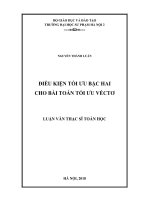 Điều kiện tối ưu bậc hai cho bài toán tối ưu véctơ (Luận văn thạc sĩ)