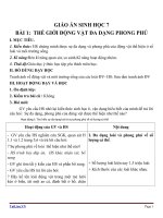 Giáo án Sinh học 7 bài 1: Thế giới động vật đa dạng, phong phú