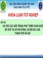 VAI TRÒ của GIỚI TRONG PHÁT TRIỂN CHĂN NUÔI bò sữa tại xã PHÙ ĐỔNG, HUYỆN GIA lâm, THÀNH PHỐ hà nội 
