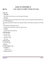 Giáo án Sinh học 8 bài 41: Cấu tạo và chức năng của da