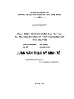 Luận văn thạc sỹ - Hoàn thiện tổ chức công tác kế toán tại trường Đại học Kỹ thuật Công Nghiệp Thái Nguyên