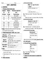 NGỮ PHÁP VÀ BÀI TẬP UNIT 1 TIẾNG ANH 6