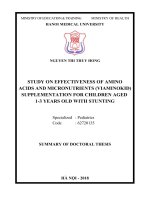 TÓM tắt LUẬN án (TIẾNG ANH) nghiên cứu hiệu quả bổ sung sản phẩm giàu acid amin và vi chất dinh dưỡng (viaminokid) cho trẻ 1 3 tuổi suy dinh dưỡng thấp còi