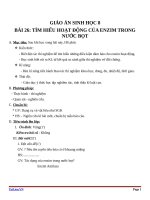 Giáo án Sinh học 8 bài 26: Thực hành tìm hiểu hoạt động của enzim trong nước bọt