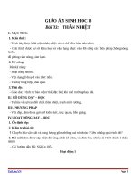 Giáo án Sinh học 8 bài 33: Thân nhiệt