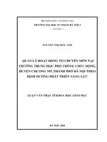 Quản lí hoạt động tổ chuyên môn tại trường trung học phổ thông chúc động huyện chương mỹ, thành phố hà nội theo định hướng phát triển năng lực 