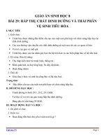 Giáo án Sinh học 8 bài 29: Hấp thụ chất dinh dưỡng và thải phân