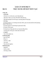 Giáo án Sinh học 8 bài 23: Thực hành hô hấp nhân tạo