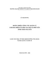 Hoàn thiện công tác quản lý chi bảo hiểm xã hội tại thị xã phổ yên, tỉnh thái nguyên 
