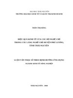 Hiệu quả kinh tế của các hộ nghề chè trong các làng nghề chè huyện phú lương, tỉnh thái nguyên 