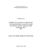 Nghiên cứu giá đất ở và một số yếu tố ảnh hưởng đến giá đất ở tại địa bàn huyện tiên du, tỉnh bắc ninh giai đoạn 2015 2017 